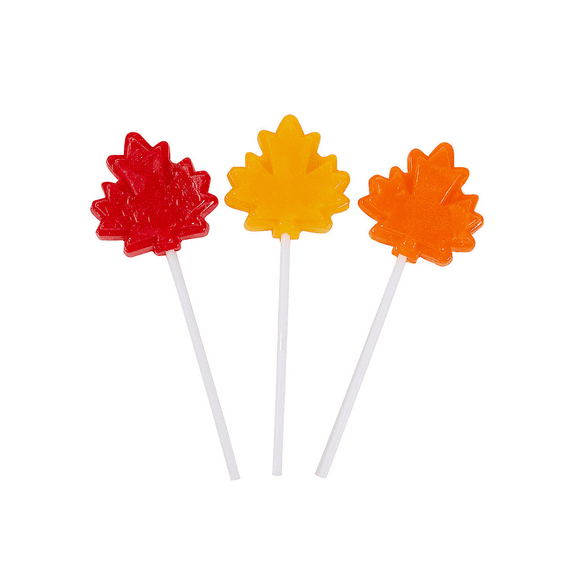 2" 7 oz. Maple Leaf-Shaped Wrapped Cherry, Lemon & Orange Lollipops - 12 Pc.