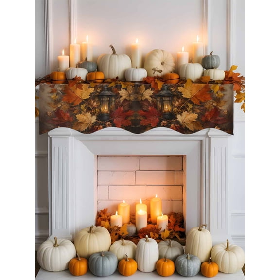 Maple Leaf Mantel Scarf for Fireplace 60 x 17 inches Shabby Chic Glowing Vintage Lanterns Rustic Amber Leaf Fireplace Mantle Scarf Cover Autumn Mantel Top Runner for Home Festive Party Supplies