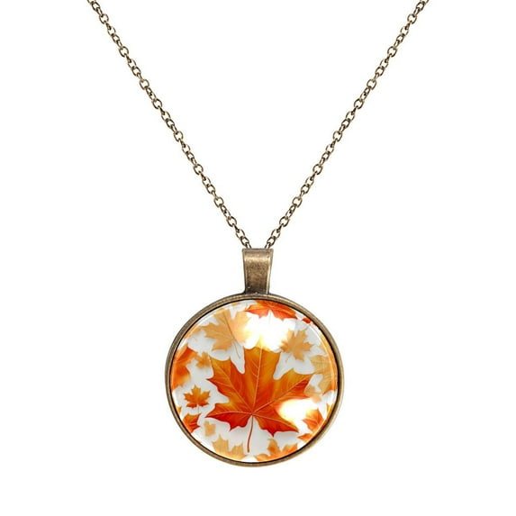 Maple Leaf Necklace Personalized Custom Photo Round Pendant Adjustable Stainless Steel Necklaces with Gift Box for Men Women Mothers Valentine's Jewelry Gift