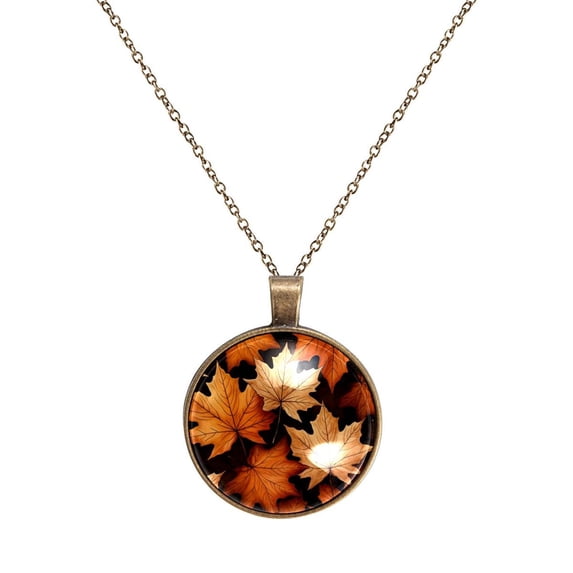 Maple Leaf Necklace Personalized Custom Photo Round Pendant Adjustable Stainless Steel Necklaces with Gift Box for Men Women Mothers Valentine's Jewelry Gift