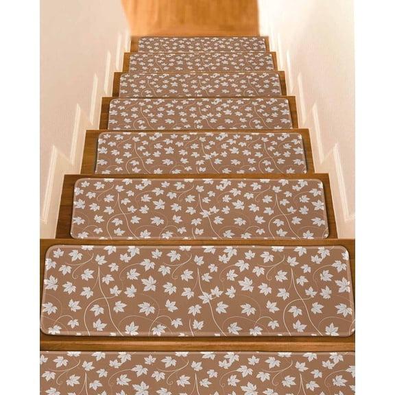 Maple Leaf Non-Slip Stair Treads for Wooden Steps, 10 Pack-8x30in Carpet Stair Mats with Adhesive Backing, Noise-Reducing Step Covers for Indoor Stairs, Easy to Install & Residue-Free