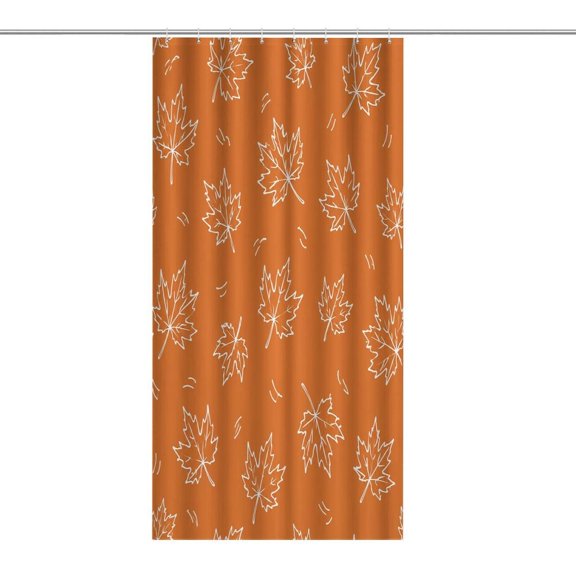 Maple Leaf Outline Pattern Orange Print Shower Curtain,Cloth Fabric Waterproof Polyester Bathroom Home Decor Set with Hooks