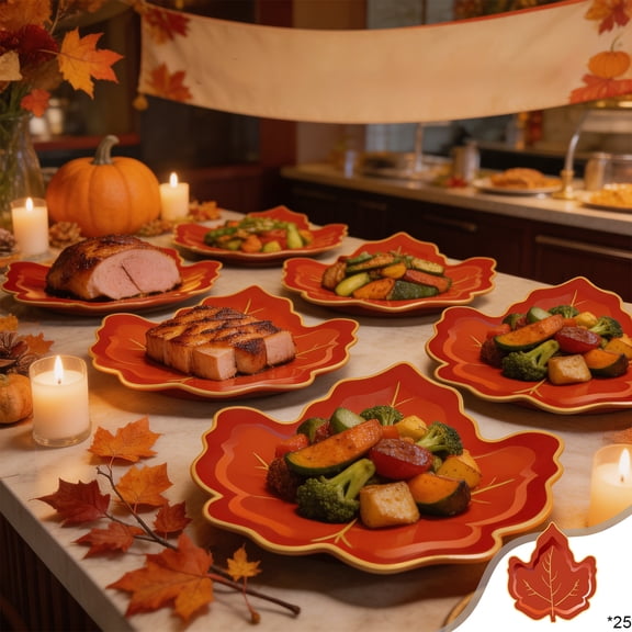 Maple Leaf Paper Plates 7 Inch, Thanksgiving Dinner Tableware Set, Fall Harvest Party Supplies, Autumn Table Decor, Disposable Dessert Plates