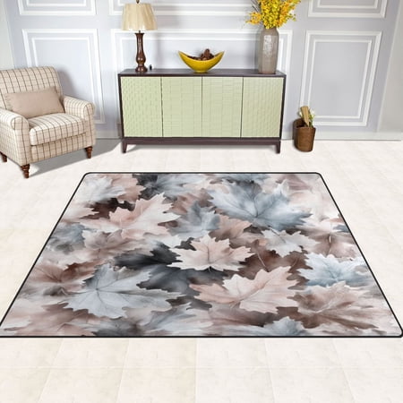 Maple Leaf Pattern 63''x48'' Plush Memory Foam Bath Mat, Soft, Absorbent, Non Slip, Durable
