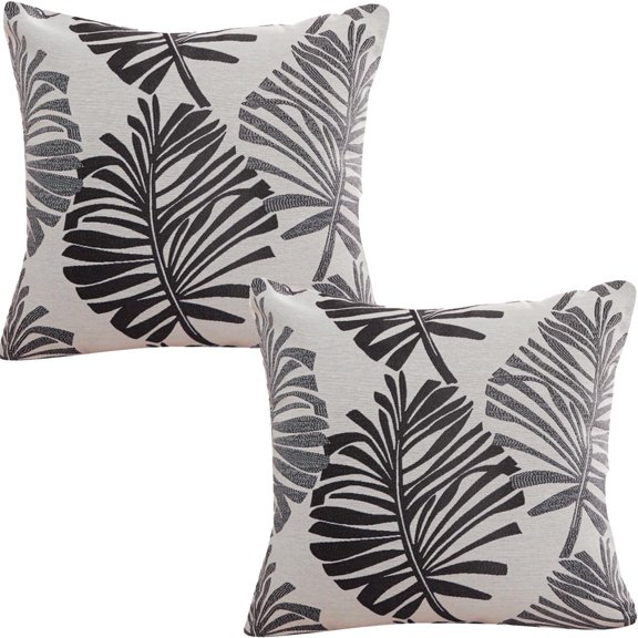 Maple Leaf Pattern Cushion Cover 18x18 Inch Soft Cushion Cover Single Pack, Decorative Tropical Leaf Pattern Square Cushion Cover (Dark Gray)