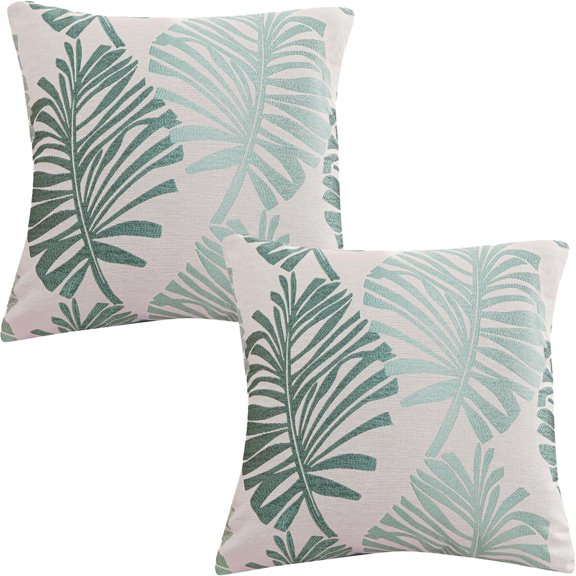Maple Leaf Pattern Cushion Cover 18x18 Inch Soft Cushion Cover Single Pack, Decorative Tropical Leaf Pattern Square Cushion Cover (Green)