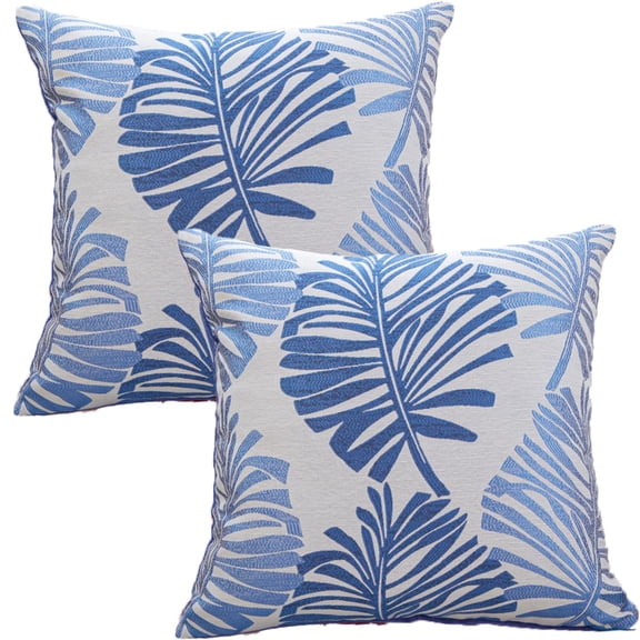 Maple Leaf Pattern Cushion Cover 18x18 Inch Soft Cushion Cover Single Pack, Decorative Tropical Leaf Pattern Square Cushion Cover (Treasure Blue)
