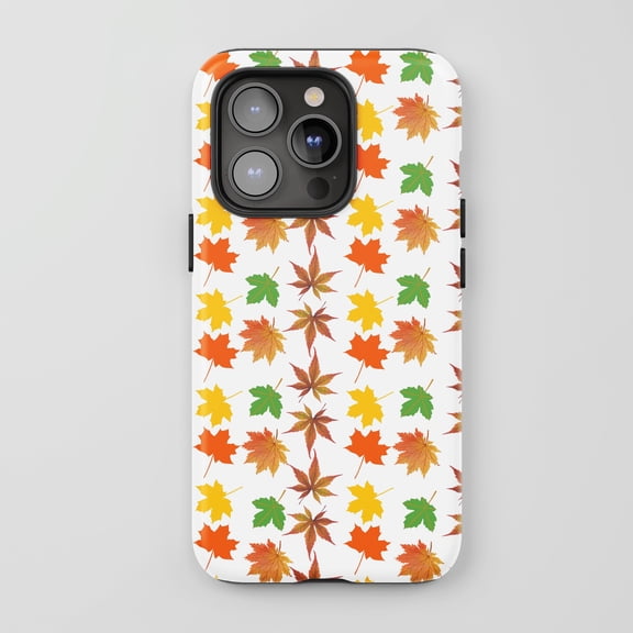 Maple Leaf Pattern For All iPhone Series Tough Phone Case Fall Theme White Orange Yellow Green