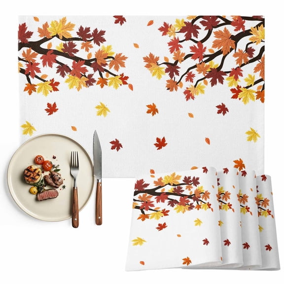Maple Leaf Placemats Set of 1 Fall Autumn Leaves Heat Insulated Linen Place Mats, Washable Stain-Proof Table Mats for Dining Tables Holiday Decor 13x19inch