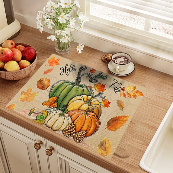 Maple Leaf Pumpkin Fall Placemats Set of 4, Fall Decor 12x18 Inch Seasonal Autumn Thanksgiving Table Mats for Party Kitchen Dining Decoration Thanksgiving Placemats Fall Decorations for Home
