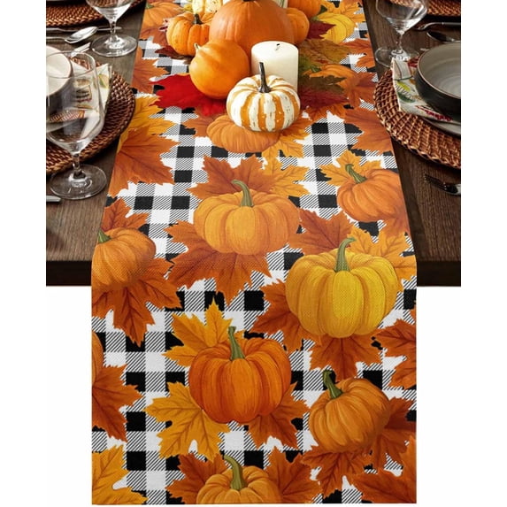 Tabletop Farming Maple Leaf Pumpkin Farm Black White Fall Table Runner 13