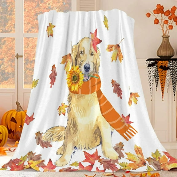 Maple Leaf Pumpkin Flannel Blanket for Couch Bed Sofa 39x27 Inches Soft Lightweight Cozy Throw Blanket for Adults Kids Pets Halloween Thanksgiving Fall Decor
