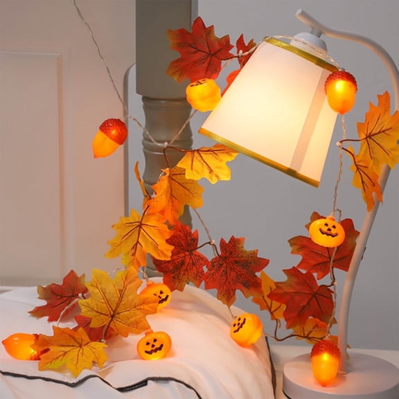 Maple Leaf Pumpkin Light String 10 LED Battery Operated Fall Autumn Decor Lights for Home Mantle Fireplace Table Centerpiece Party Decoration Orange Warm Glow(A)