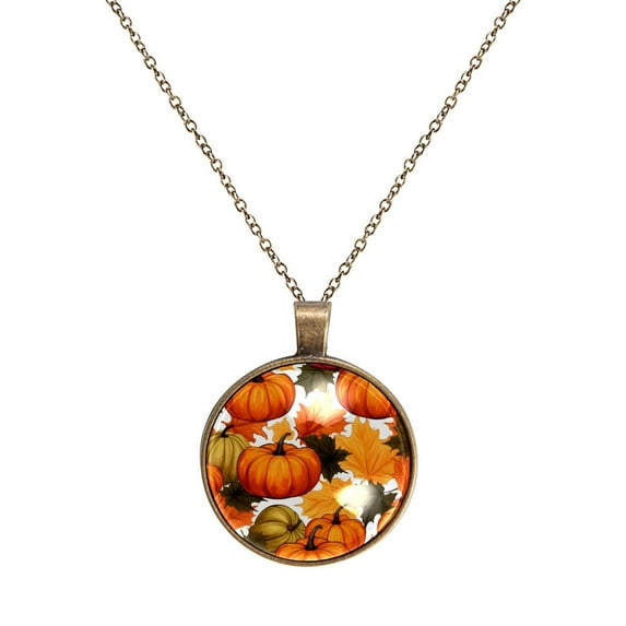 Maple Leaf Pumpkin Necklace Personalized Custom Photo Round Pendant Adjustable Stainless Steel Necklaces with Gift Box for Men Women Mothers Valentine's Jewelry Gift