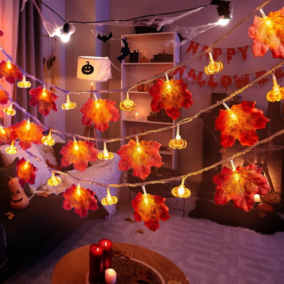 Maple Leaf Pumpkin String Lights - USB Powered Fall Garland, Halloween Thanksgiving Decor for Home, Porch & Fireplace