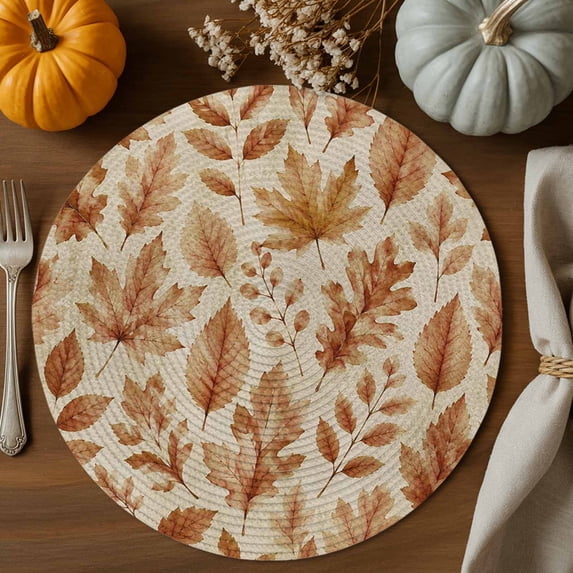 Autumn Rustic Maple Maple Leaf Round Braided Placemats 13