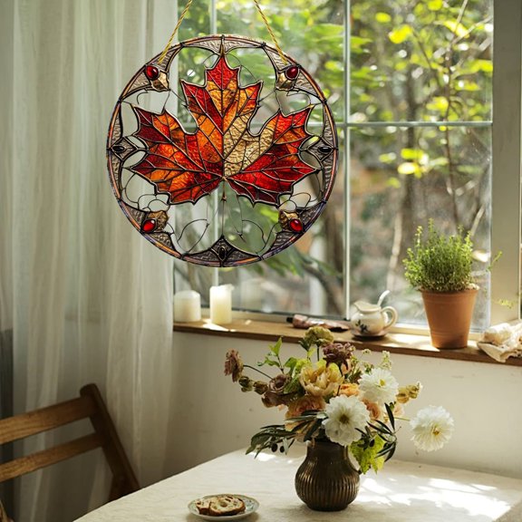 Maple Leaf Shaped Acrylic Window Ornament - Hand-Painted Colorful Hanging Decoration, Lightweight Suncatcher for Home, Fade-Resistant Painted Design for Glass, Artistic Nature-Inspired Wall Accent