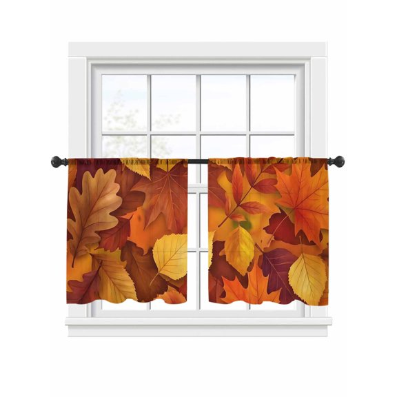 Maple Leaf Sheer Curtains 2 Panels Set Country Fall Orange Brown Leaf Texture Farmhouse Sheer Window Curtains Light Filtering Rod Pocket Voile Drapes for Bedroom Living Room 52"x54"
