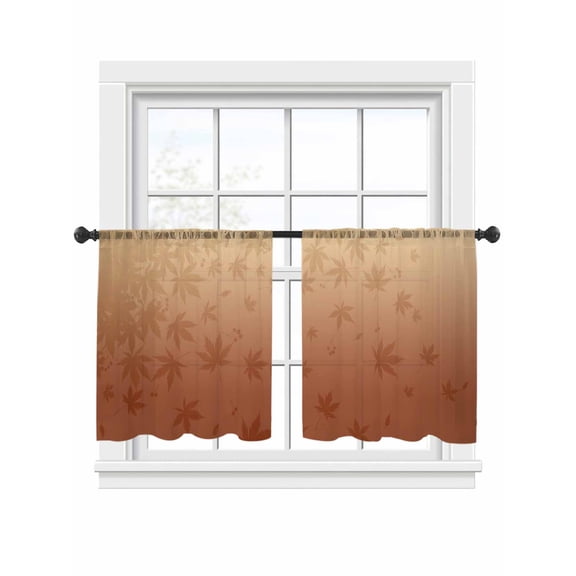 Maple Leaf Sheer Curtains 2 Panels Set Fall Leaves Gradient Brown Background Sheer Window Curtains Light Filtering Rod Pocket Voile Drapes for Bedroom Living Room 52"x54"