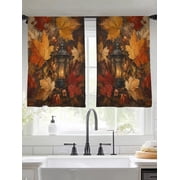 Maple Leaf Sheer Curtains 45 inches Long, Shabby Chic Glowing Vintage Lanterns Rustic Amber Leaf Light Filtering Sheer Window Curtains Rod Pocket Voile Drapes for Bedroom Living Room, 2 Panels