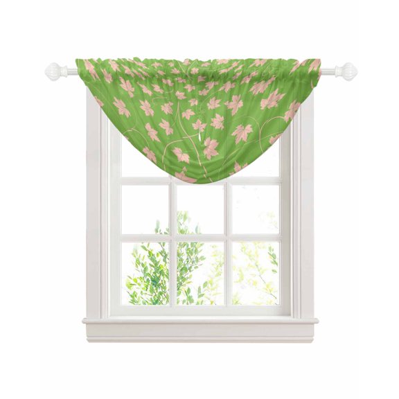 Maple Leaf Sheer Waterfall Valance Curtains for Window, Retro Fall Red Green Beige Autumn Leaves Rod Pocket Sheer Topper Swag Curtains for Living Room, Kitchen 38.5"W x 47.2"L, 1 Panel