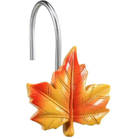 Maple Leaf Shower Curtain Hooks, 12Pcs Thanksgiving Decorative Shower Curtain Hooks, CHICTIE Autumn Fall Leaves Shower Curtain Rings Rustproof for Bathroom Bedroom Room Decor (Deciduous Yellow)
