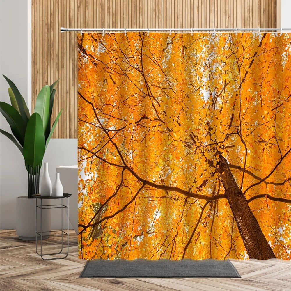 Maple Leaf Shower Curtain Set Leaves Shadow Lake Water Bathroom Decor