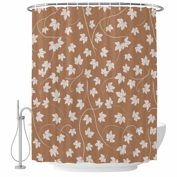 Maple Leaf Shower Curtain, Waterproof Shower Curtains for Bathroom, Retro Fall Dark Beige Autumn Leaves Washable Fabric Bathtub Curtain Set Bath Decor with 12 Hooks 48"x72"