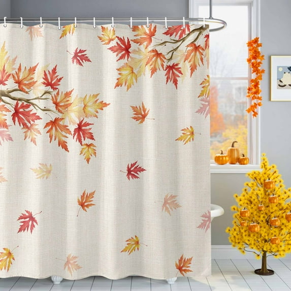Maple Leaf Shower Curtains for Bathroom, Fall Fallen Leaves Branch Vintage Linen Autumn Waterproof Fabric Shower Curtain for Bathroom Bathtub Decoration, Machine Washable, 36"x72"