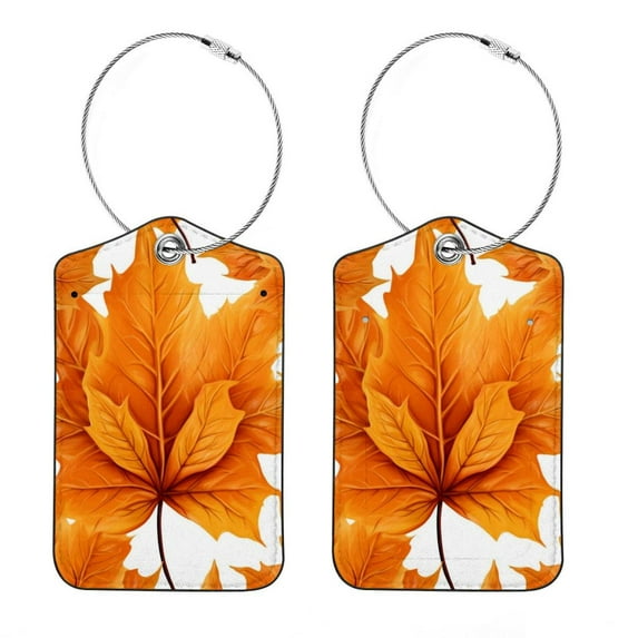 Maple Leaf Square PU Leather Luggage Tags - 2 Pack with Privacy Cover and Stainless Steel Ring - Suitable for Travel, Backpack, Handbag - Suitcase Tags, Travel Tag