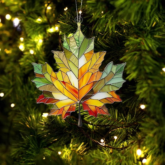 Maple Leaf Stained Acrylic Window Hanging, Fall Leaf Wall Art Panel, Thanksgiving Festival Party Supply Decor