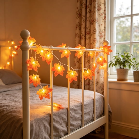 Maple Leaf String Lights, Battery Operated with 8 Lighting Effects, Festive Illumination for Fall, Thanksgiving, Halloween and Harvest, Perfect for Indoor Mantel, Window and Home Styling