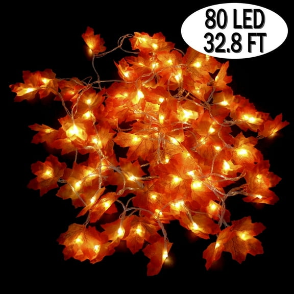 Maple Leaf String Lights Halloween Lights Thanksgiving Decoration Lights for Fall Home Indoor Outdoor Halloween Decor 32.8Ft