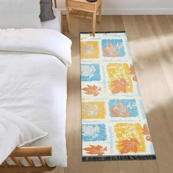 Maple Leaf Stuffed Print Bedroom Runner Rug 2'x 6' Non Slip Carpet Indoor Home Area Rug Living Room