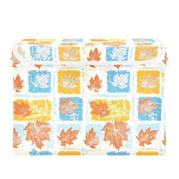 Maple Leaf Stuffed Print Large Storage Bins with Linen Collapsible Lid Storage Box 16.7 x 12.6 x 11.8in