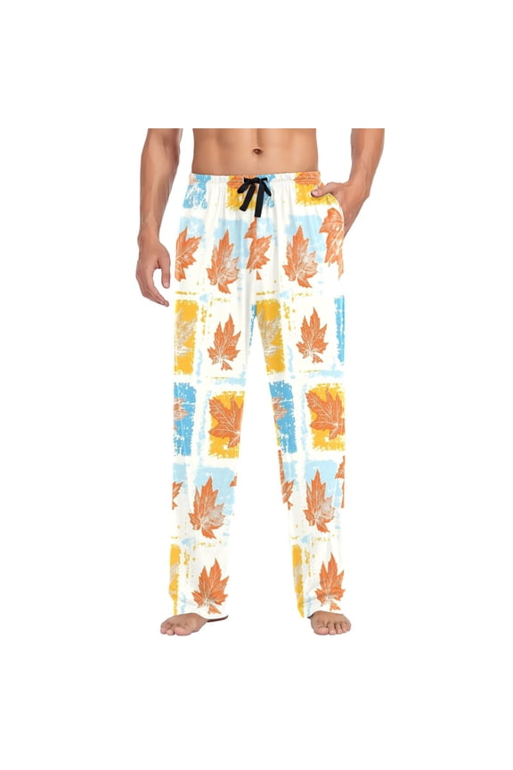 Maple Leaf Stuffed Print Mens Cotton Pajama Pant Sleep and Lounge Bottons with Pockets