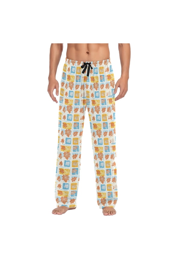 Maple Leaf Stuffed Print Mens Pajama Pant Sleep and Lounge Bottons with Pockets