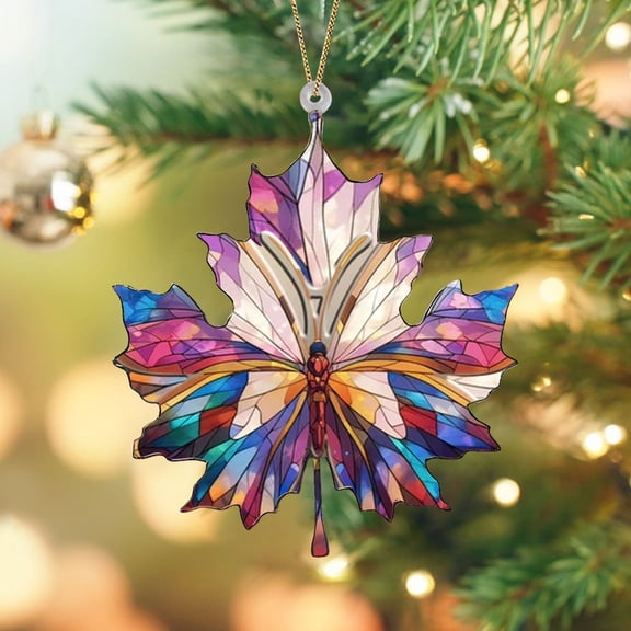 Maple Leaf Sun Catcher Hanging Ornament, Acrylic Window Decor with Reflective Surfaces for Home and Garden, Handmade Decorative Pendant(A)