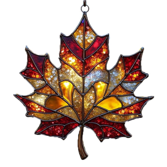 Maple Leaf Suncatcher, Acrylic Stained Glass Window Hanging, Maple Leaves Fall Ornaments Fall Leaf Decorations Window Wall Hanging Ornament for Thanksgiving Autumn Party Supplies Gold A