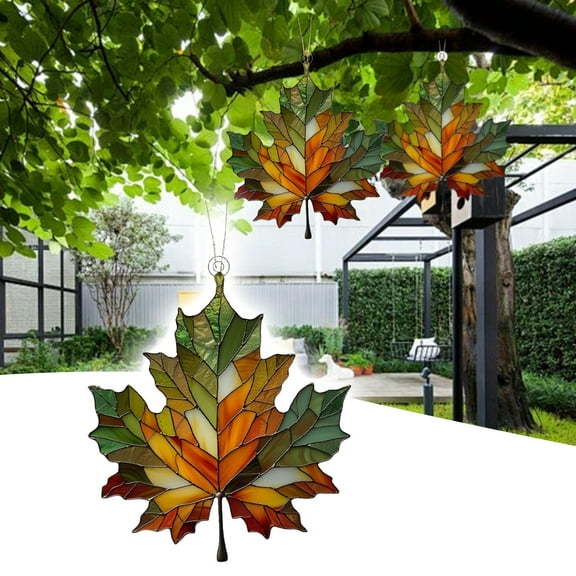 Maple Leaf Suncatcher, Acrylic Stained Glass Window Hanging, Maple Leaves Fall Ornaments Fall Leaf Decorations Window Wall Hanging Ornament for Thanksgiving Autumn Party Supplies,3.9inch,B