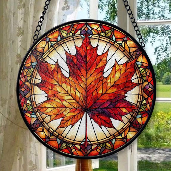 Maple Leaf Suncatcher, Autumn Stained Glass Style, Fall Window Hanging, Leaf Sun Catcher, Window Rustic Fall Decor, Suncatcher Window Hanger, Stained Glass Ornament 2025, Holiday