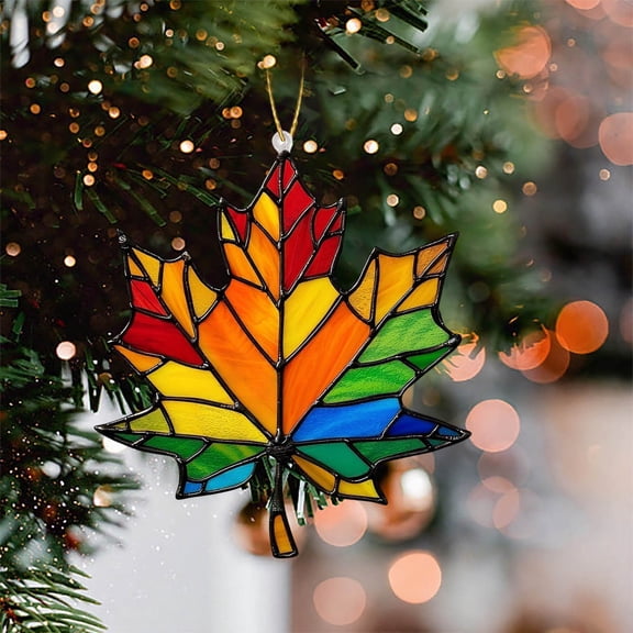 Maple Leaf Suncatcher for Window, 3.9 Inch Plastic Maple Leaves Hanging Ornament, Fall Leaves Wall Art Decor Panel Home Decoration, Versatile for Thanksgiving Christmas Decorations Party Supplies