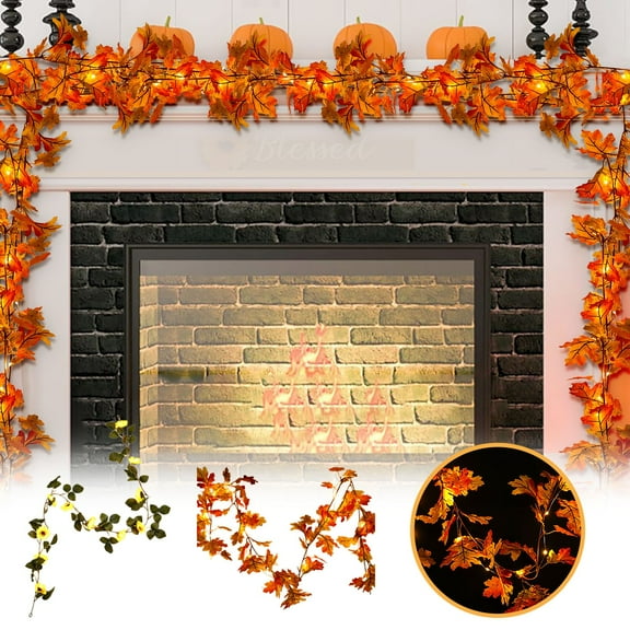 Maple Leaf Sunflower Hanging Vine Garland | Rattan Polyester Handcrafted Seasonal Foliage | 60" Indoor Outdoor Decor | Integrated Accent Lighting | 2 Styles Available
