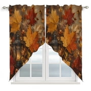 Maple Leaf Swag Curtain Valance for Windows, Shabby Chic Glowing Vintage Lanterns Rustic Amber Leaf Window Treatments Short Swag Topper for Kitchen Windows Bathroom Bedroom, 36"x63"