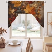 Maple Leaf Swag Valance for Windows, Shabby Chic Glowing Vintage Lanterns Rustic Amber Leaf Swag Curtains Valances for Small Window Treatment Rod Pocket for Kitchen Bathroom 1 Panel 56x36in