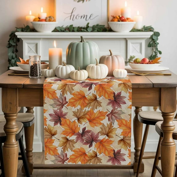 Maple Leaf Table Runner, Autumn Thanksgiving Kitchen Dining Table Decoration for Home Party Decor 13x120 Inches