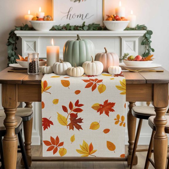 Maple Leaf Table Runner, Autumn Thanksgiving Kitchen Dining Table Decoration for Home Party Decor 13x48 Inches