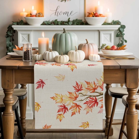 Maple Leaf Table Runner, Autumn Thanksgiving Kitchen Dining Table Decoration for Home Party Decor 13x48 Inches