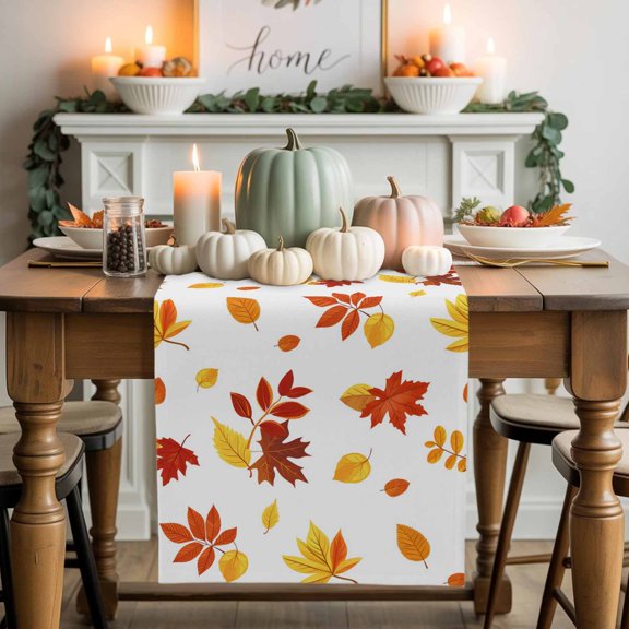 Maple Leaf Table Runner, Autumn Thanksgiving Kitchen Dining Table Decoration for Home Party Decor 13x60 Inches
