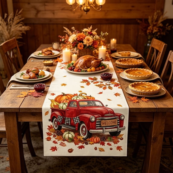 Maple Leaf Table Runner Fall Thanksgiving Dining Table Decor Water Resistant Washable Autumn Holiday Table Flag